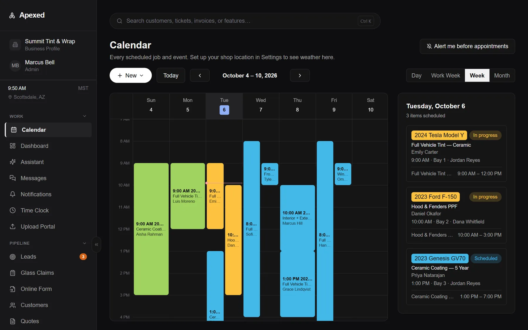 The whole week, at a glance: a real Apexed screen