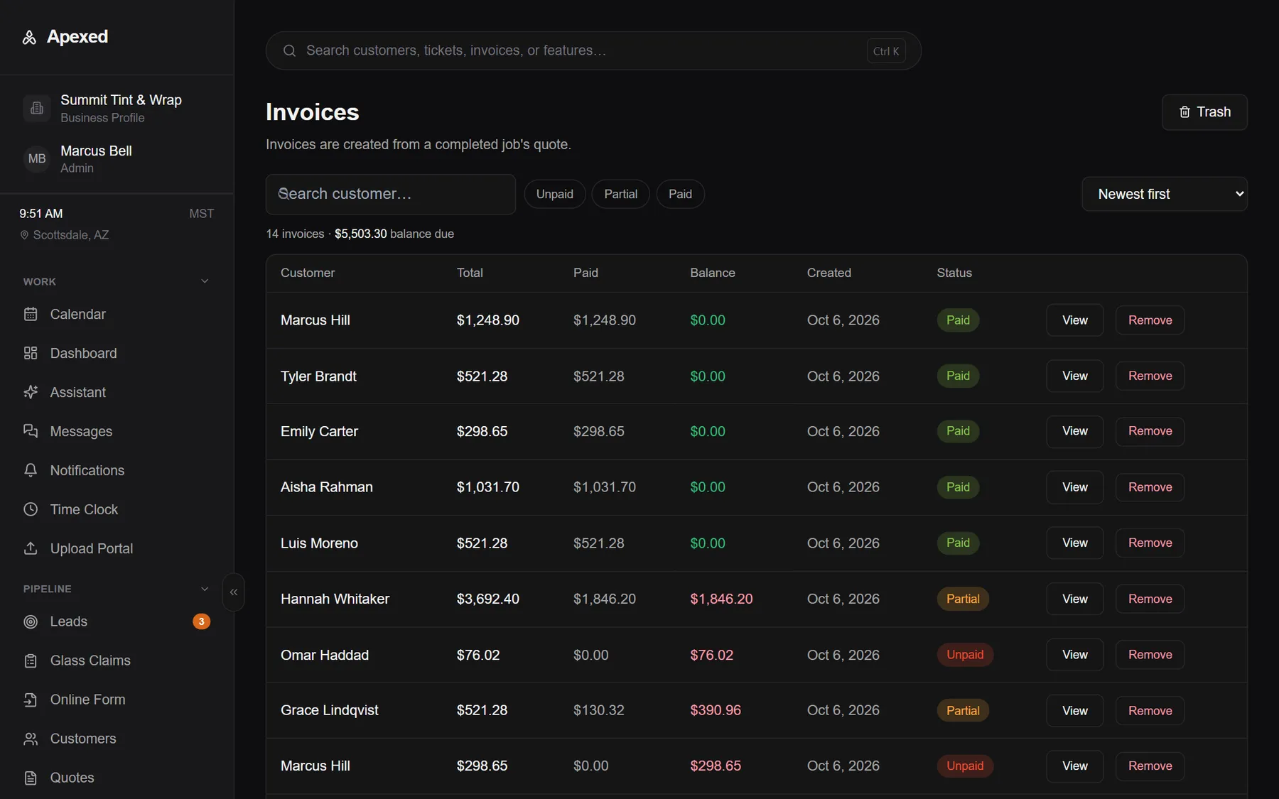 See who has paid and who owes: a real Apexed screen