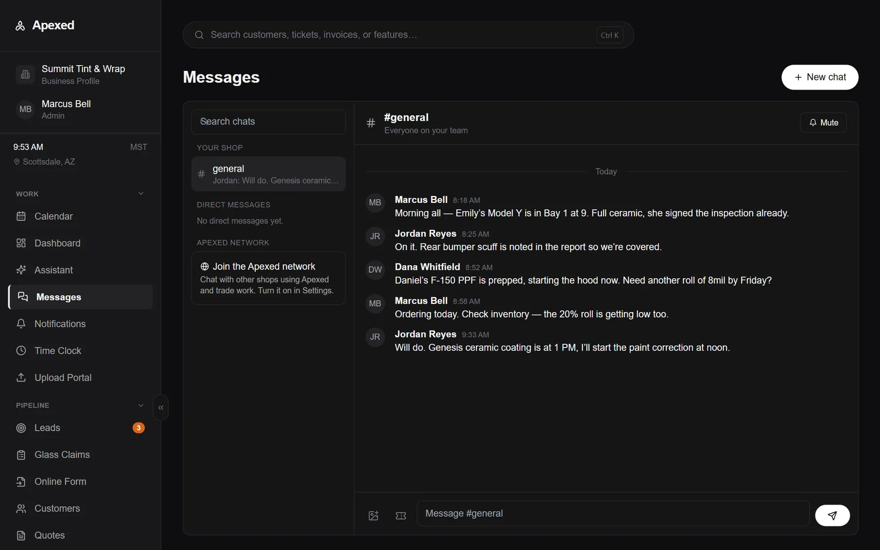 Talk to your crew inside the CRM: a real Apexed screen