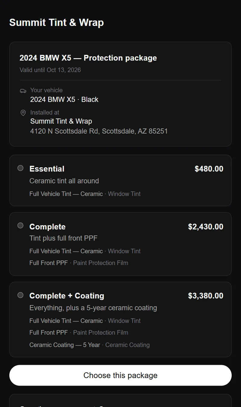 What your customer sees: a real Apexed screen